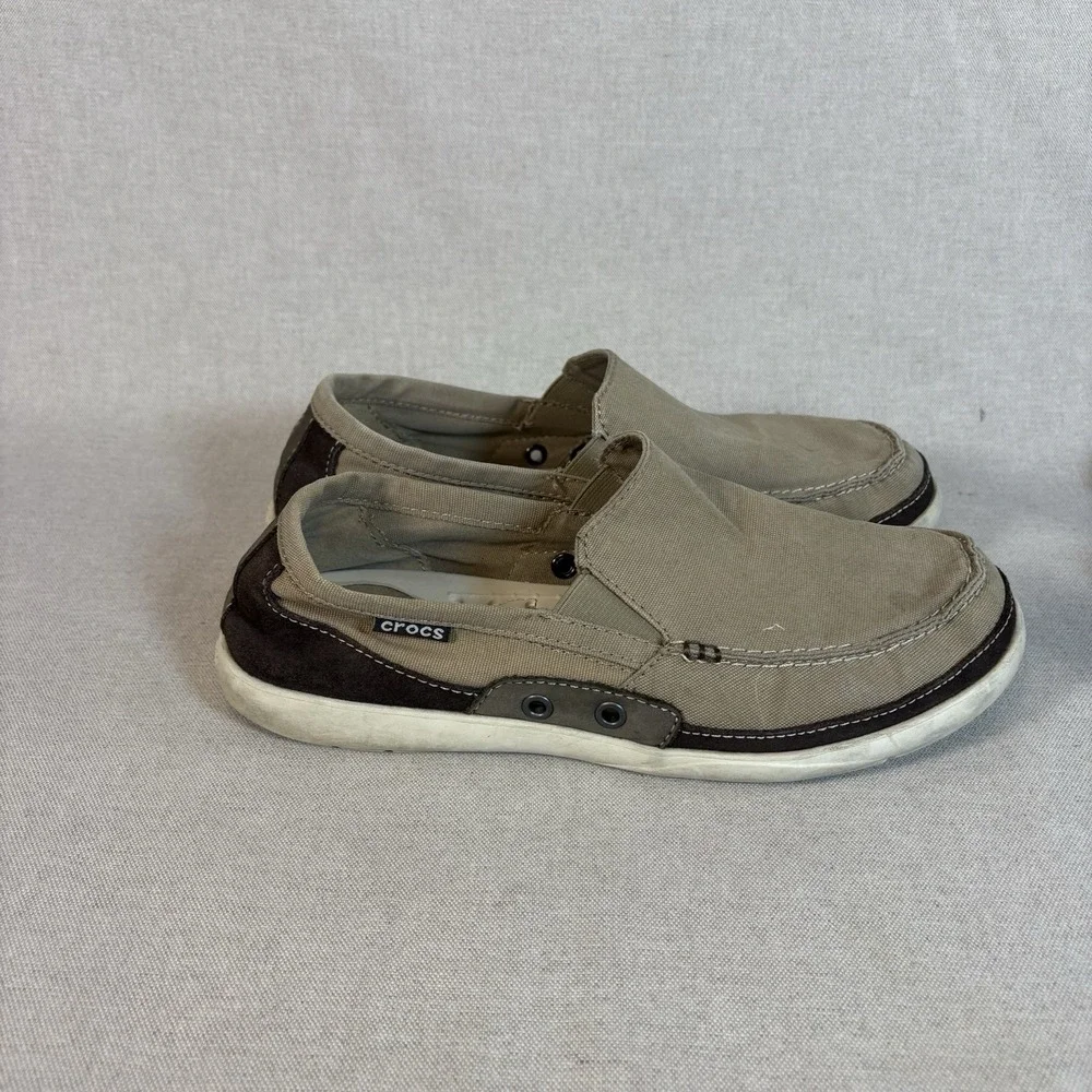 Crocs Beach Line Tan Canvas Men's Size 8 Slip On Boat Shoes‎